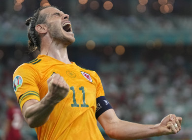Gareth Bale celebrates after Wales scored their second goal.