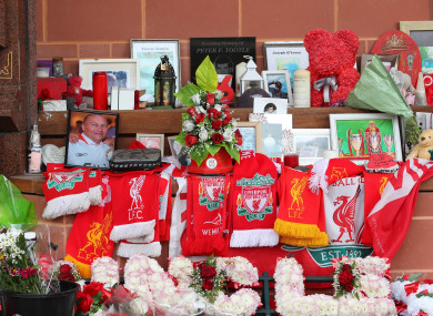 Tributes at the Hillsborough Memorial outside Anfield stadium in Liverpool