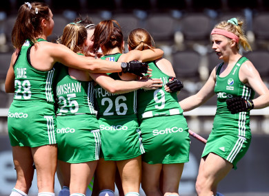 Ireland's Naomi Carroll celebrates scoring.