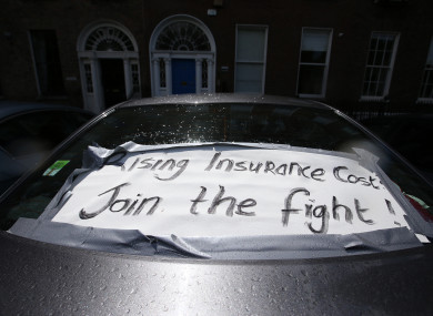 A sign at a protest against rising insurance costs in Dublin in 2016