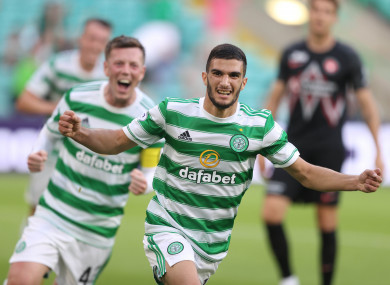 Celtic's Liel Abada celebrates scoring.
