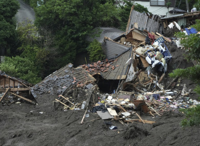 Damaged houses after the landslide in Atami, Japan