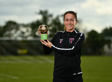 Wexford Youths captain Kylie Murphy with the SSE Airtricity Women's National League Player of the Month Award for June / July 2021.