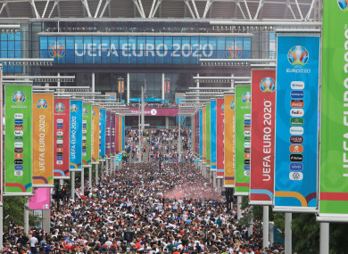 Fans attending the Euro 2020 final at Wembley.