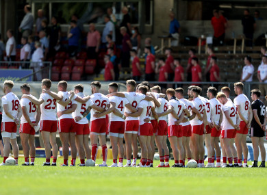 The Tyrone panel pictured ahead of last month's victory against Donegal in the semi-final of the Ulster Championship.