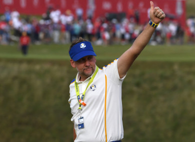 Poulter acknowledging the crowd as he made his way to the 18th green ahead of the closing ceremony.