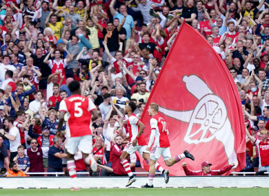 Arsenal's Pierre-Emerick Aubameyang celebrates scoring.