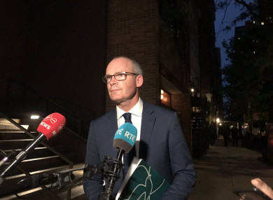 Minister Simon Coveney speaking to the Irish media before heading off to Washington DC.