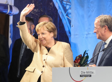Angela Merkel during an election rally of the Christian Democratic Union earlier this week.