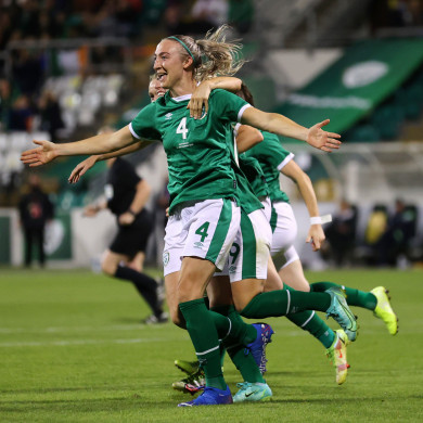 Ireland's Louise Quinn celebrates scoring her side's third goal.