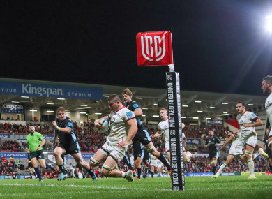Ulster's Nick Timoney scores his sides fourth try.