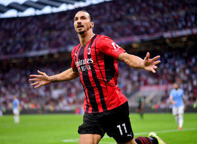 Zlatan Ibrahimovic celebrating a goal against Lazio on Sunday.