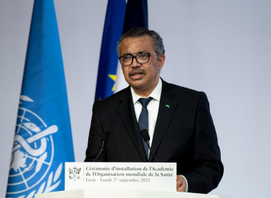 WHO Director-General Tedros Adhanom Ghebreyesus speaking at the ceremony for the opening of the World Health Organisation Academy in Lyon yesterday.