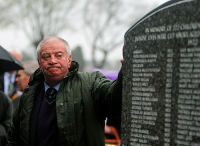 Derek Leinster, chairman of the Bethany Home Survivors group, at the unveiling of a memorial to over 200 children who died at the institution, at Mount Jerome Cemetery in Dublin in 2014.