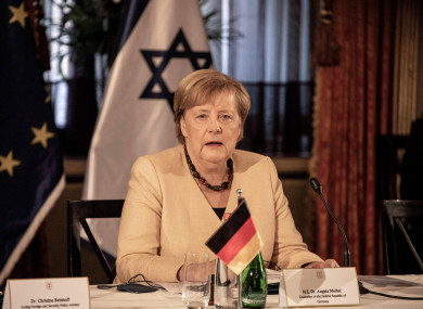 German Chancellor Angela Merkel speaks while attending the weekly Israeli Cabinet meeting as part of her two-day visit.