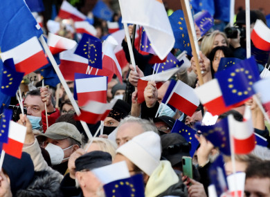 Protesters take part in a pro-EU demonstration on10 October.