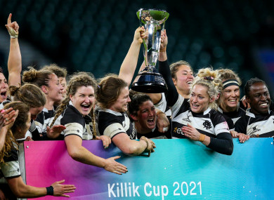 Celebrations as Ciara Griffin and the Barbarians lift the silverware.