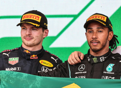 Formula One rivals Max Verstappen and Lewis Hamilton pictured after last weekend's Brazilian Grand Prix.