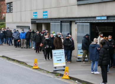 People queueing to receive a Covid-19 booster vaccine earlier this week at the Croke Park vaccination centre in Dublin.