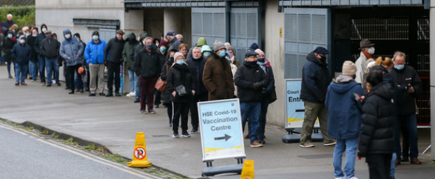 People queueing to receive a Covid-19 booster vaccine earlier this week at the Croke Park vaccination centre in Dublin.