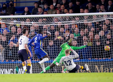 Everton's Jarrad Branthwaite (right) scores.
