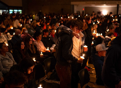 Oxford High School students who were present during the school shooting stand during a prayer vigil at LakePoint Community Church, Michigan.
