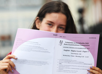 A Leaving Cert student from Loreto College on St. Stephen's Green in June 2021.
