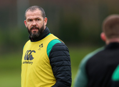 Ireland head coach Andy Farrell during yesterday's training session.