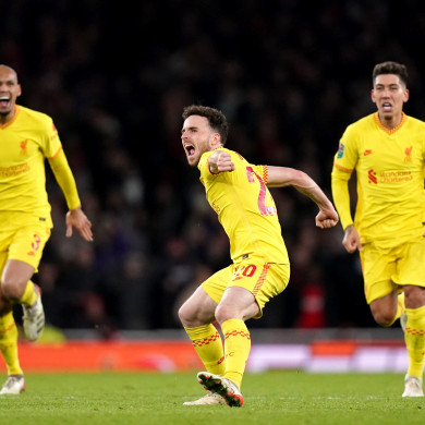Diogo Jota celebrates his second goal of the game.
