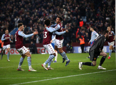 Aston Villa's Philippe Coutinho scores their side's second goal of the game.