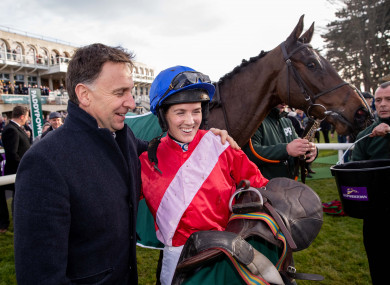 Rachael Blackmore and Henry De Bromhead celebrate winning.