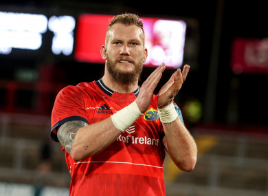 RG Snyman pictured after Munster's victory over Cell C Sharks at Thomond Park back in September.