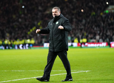Ange Postecoglou celebrating at the final whistle.