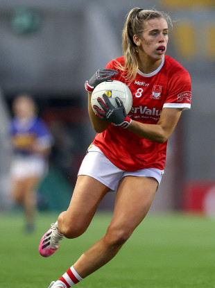 Máire O'Callaghan on the ball for Cork last summer.