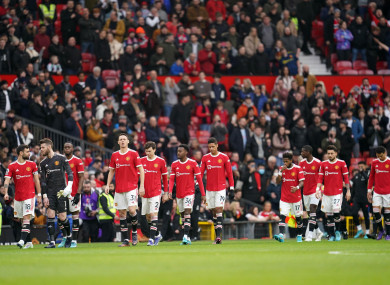 Manchester United walk on to the pitch during the Premier League match at Old Trafford.