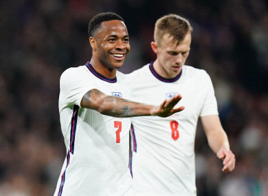 England's Raheem Sterling celebrates scoring his side's second goal.
