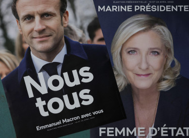Campaign posters for Emmanuel Macron and Marine Le Pen