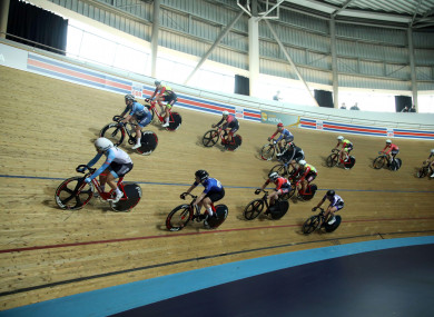 Female cyclists at the Derby Arena Velodrome.
