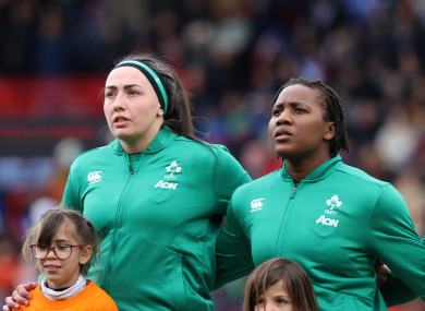 Ireland captain Nichola Fryday and prop Linda Djougang.