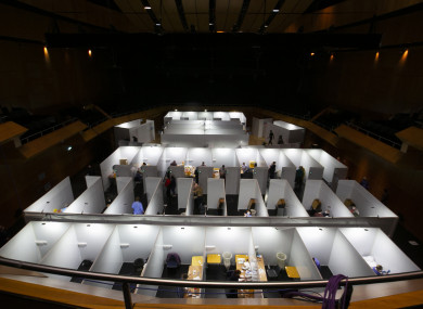 A mass vaccination centre at the Helix in Dublin, early 2021.