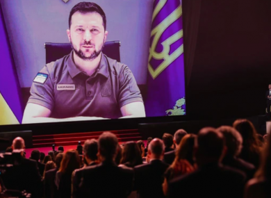 Volodymyr Zelenskyy on a live video call to Cannes.