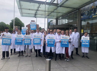Medical scientists picketing outside the Mater Hospital in Dublin this afternoon.