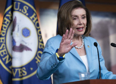 Nancy Pelosi speaking during a news conference in Washington yesterday.