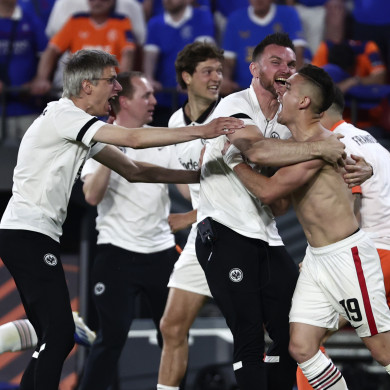 Rafael Borré celebrates his decisive penalty.