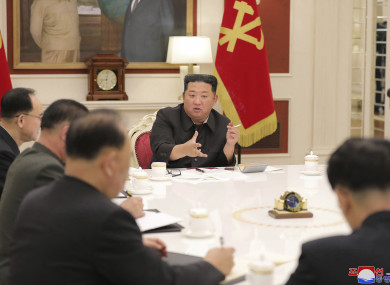 North Korean leader Kim Jong Un attends a meeting of ruling party Workers' Labor Party of Korea in Pyongyang.