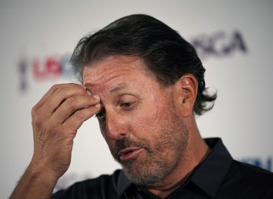 Phil Mickelson at a press conference in Brookline.