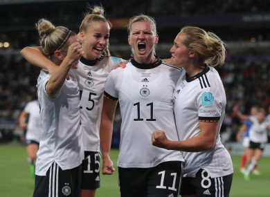 Germany's Alexandra Popp celebrates after she scores to make it 2-1.