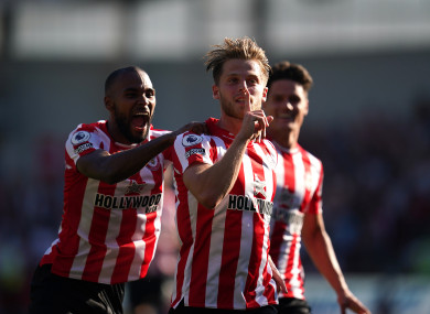 Brentford's Mathias Jensen celebrates.