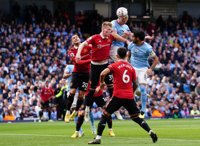 Erling Haaland scores for Man City.