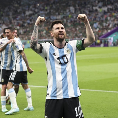 Messi celebrates his goal.